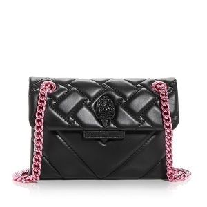 Kurt Geiger London Mini Kensington Leather Crossbody Black Hot Pink Chain